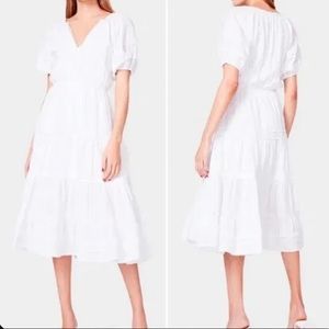 ❤️SOLD❤️NEW Betsey Johnson White Midi Dress Tiered Puff Sleeves Speckled